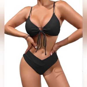 Tie Front, 2 Piece Swimsuit V Cut Bikini Bottom, High Cut Bathing Suit